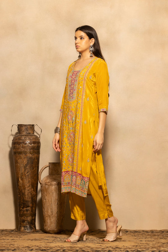 Yellow Floral Embroidered 3 Pcs Kurta Set