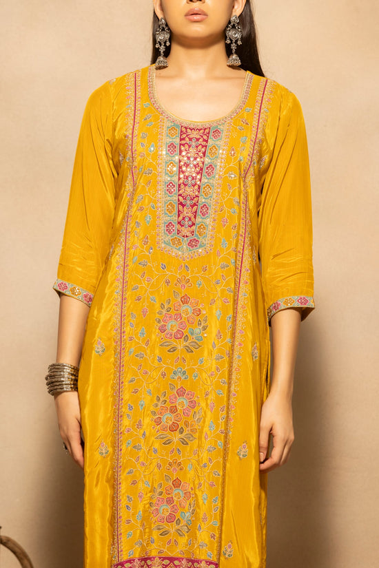 Yellow Floral Embroidered 3 Pcs Kurta Set