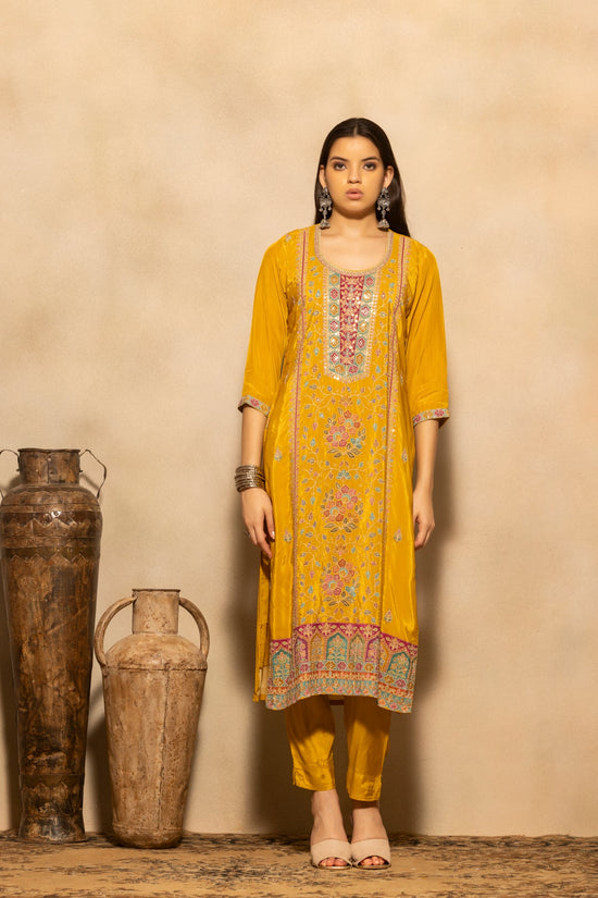 Yellow Floral Embroidered 3 Pcs Kurta Set