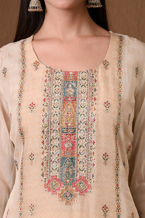 Fawn Patola Print 3 Pcs Kurta Set