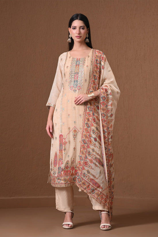 Fawn Patola Print 3 Pcs Kurta Set