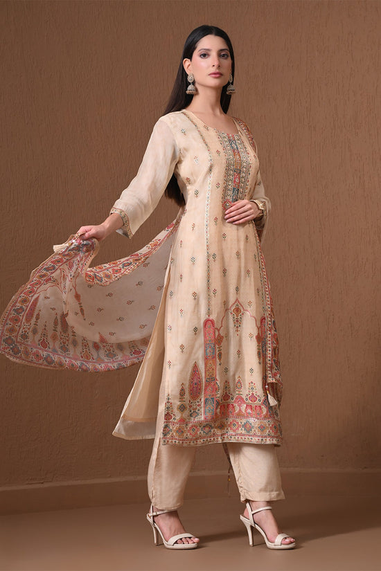 Fawn Patola Print 3 Pcs Kurta Set