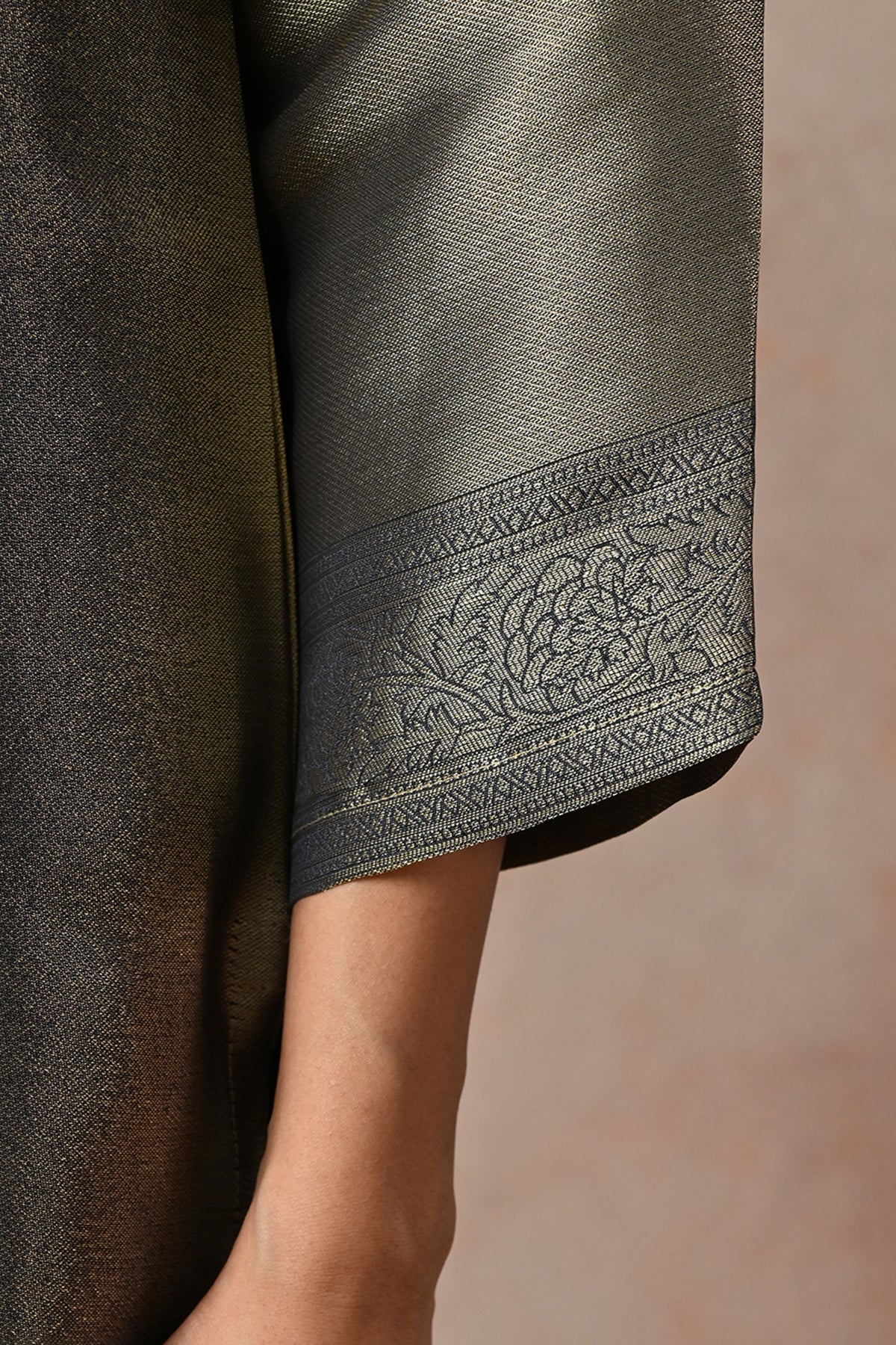 Metallic Midnight Blue Embroidered 3 Pcs Kurta Set