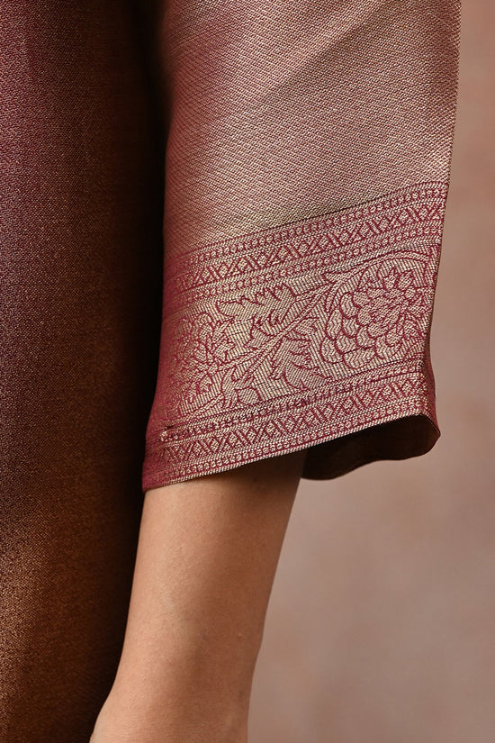 Metallic Wine Embroidered 3 Pcs Kurta Set
