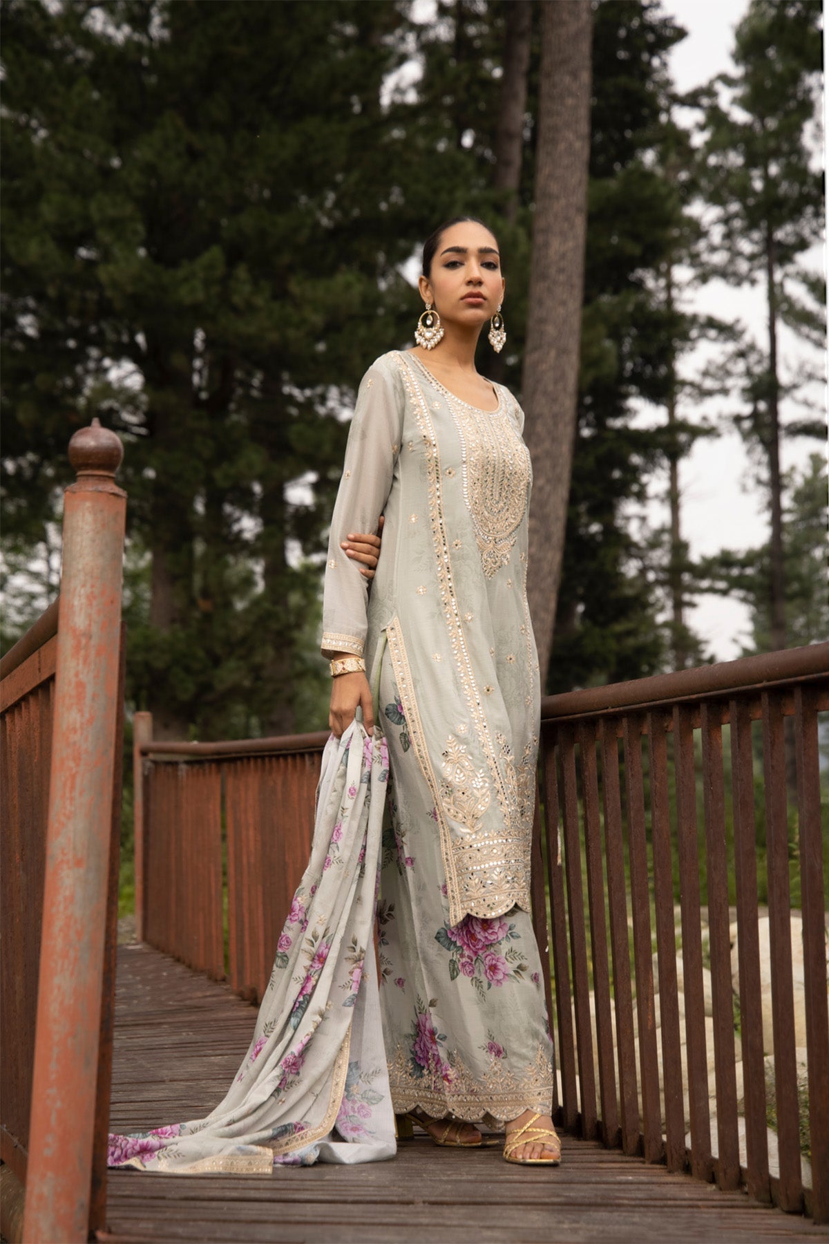Mint Green Mirror Embellished 3 Pcs Kurta Set
