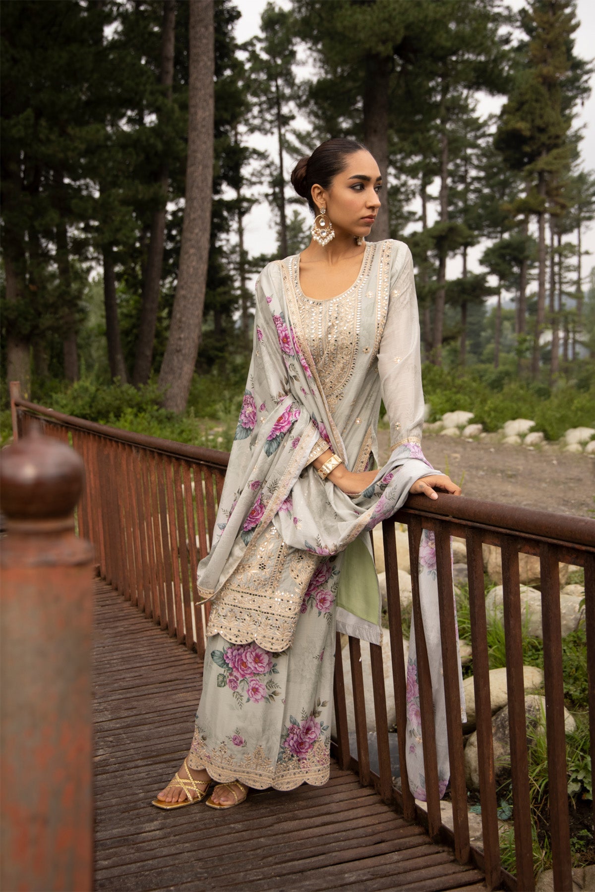 Mint Green Mirror Embellished 3 Pcs Kurta Set