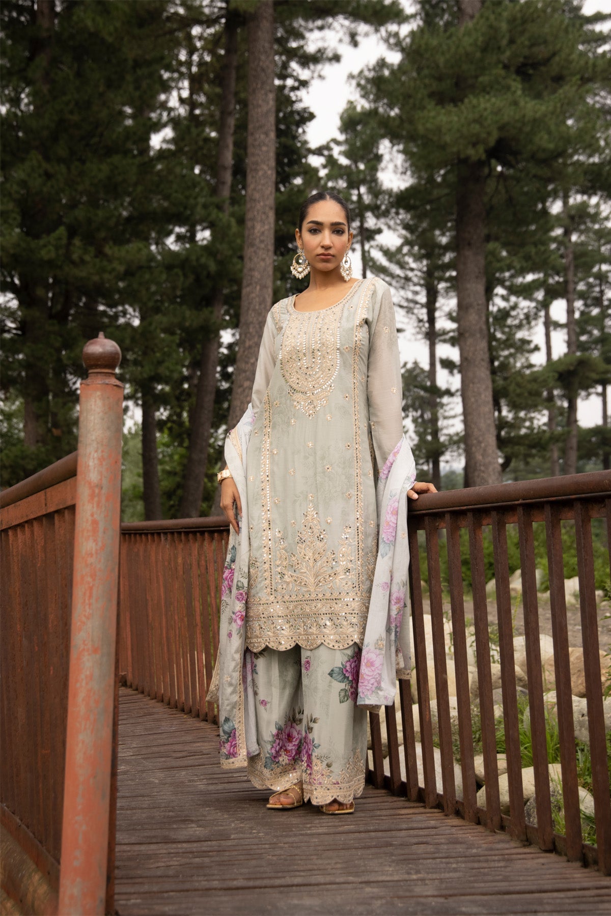 Mint Green Mirror Embellished 3 Pcs Kurta Set