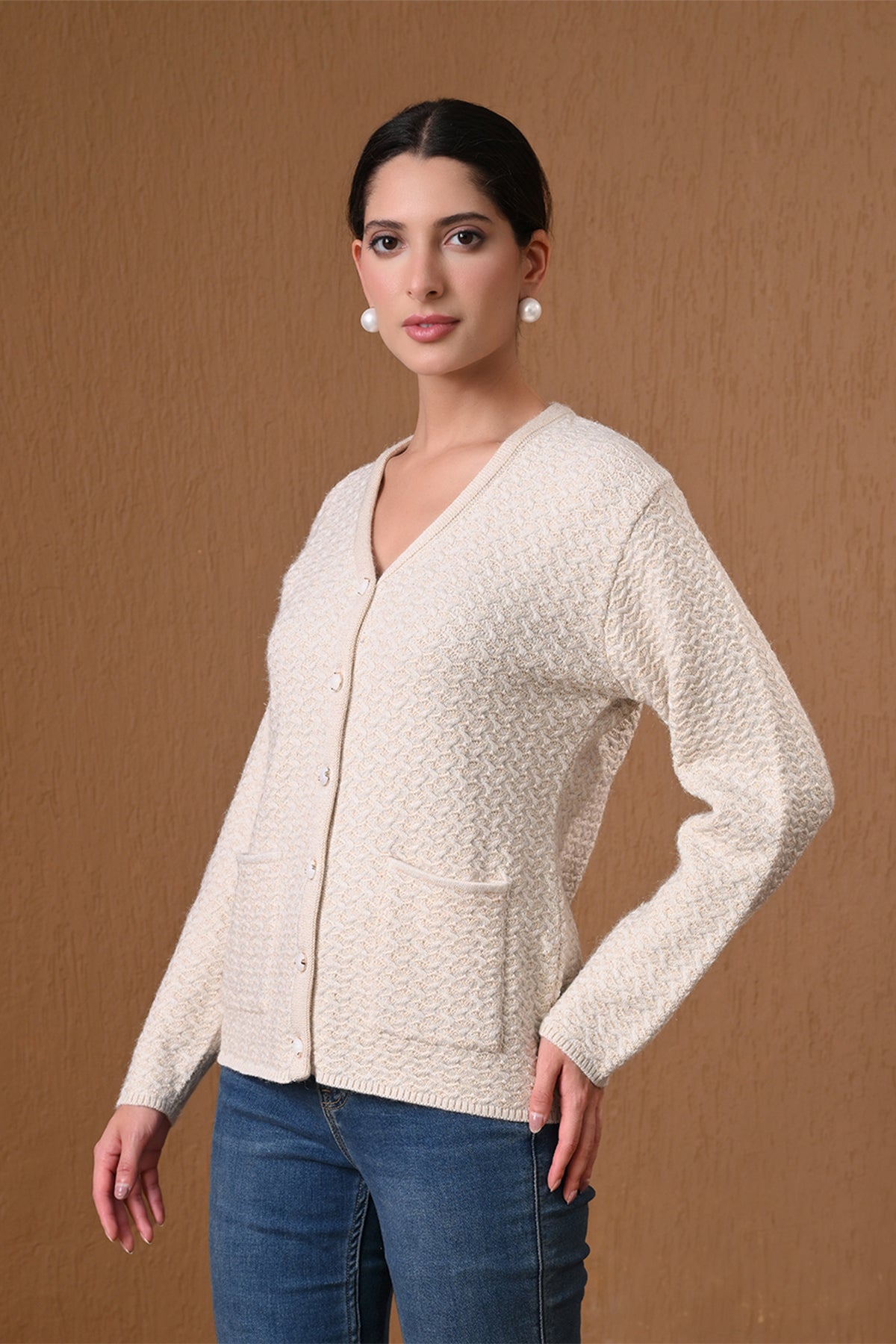 Winter Fawn Textured Knitted Cardigan