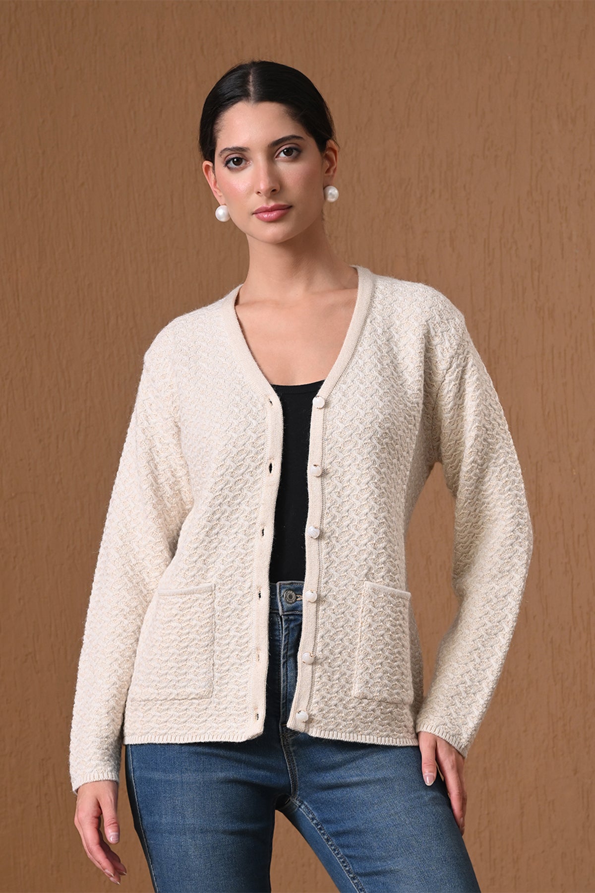 Winter Fawn Textured Knitted Cardigan