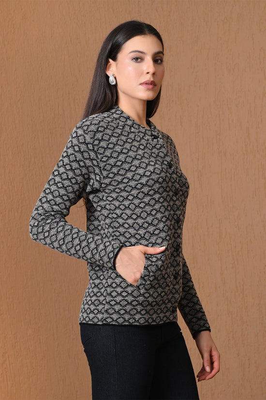 Winter Grey Geometric Diamond Knitted Cardigan