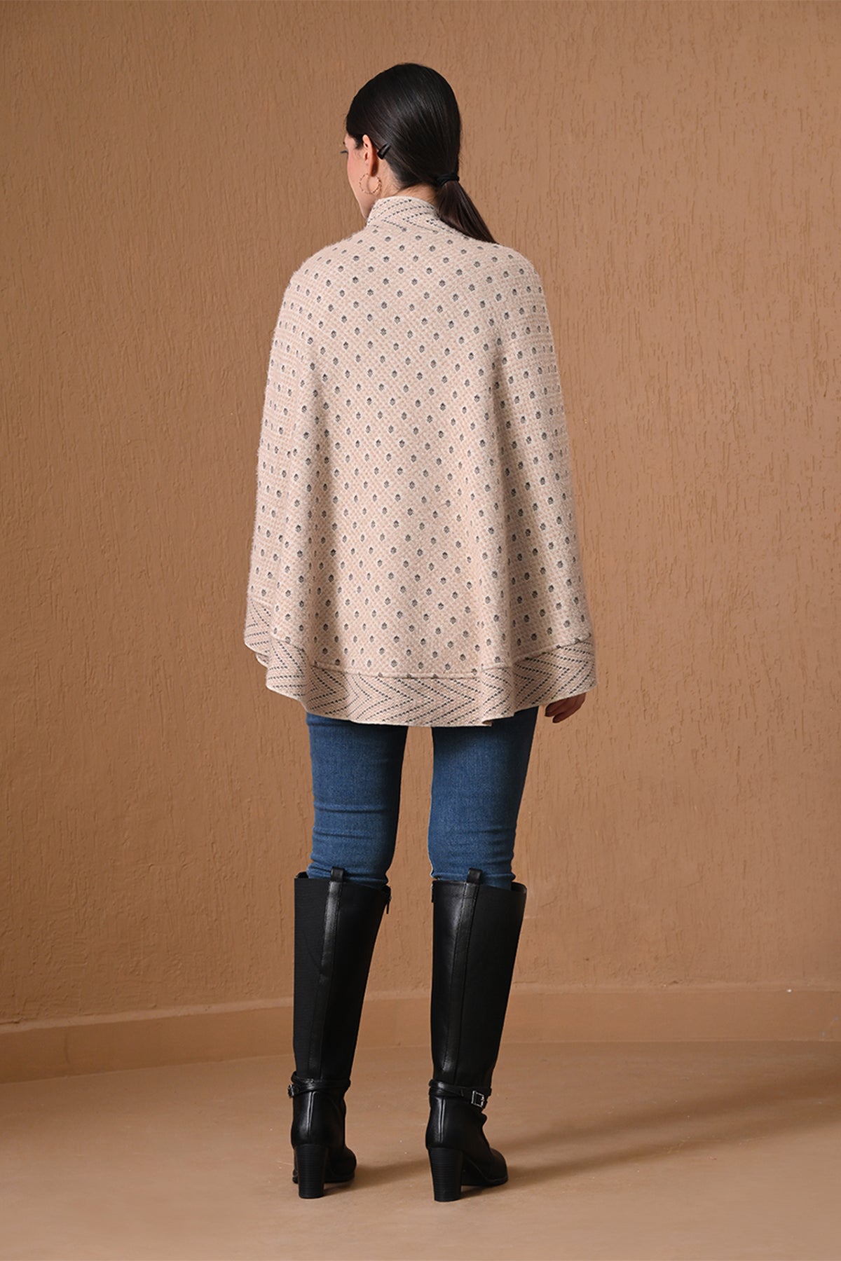 Winter Beige Geometric Polka-Dot Poncho