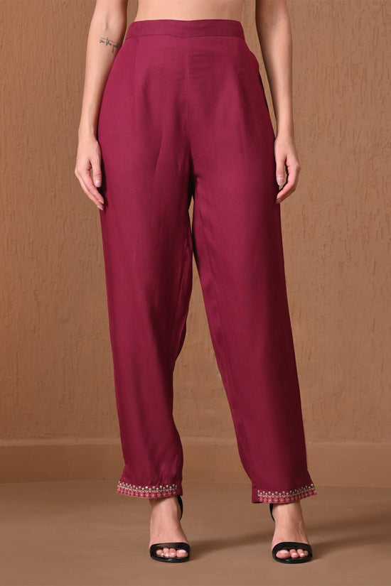 Wine Embroidered Kurta 2 Pcs Set