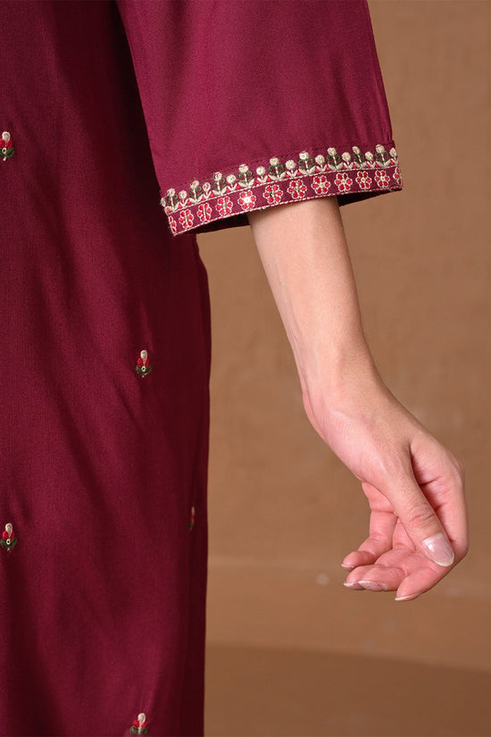Wine Embroidered Kurta 2 Pcs Set