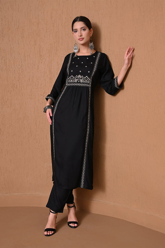Black Embroidered A-Line Kurta 2 Pcs Set