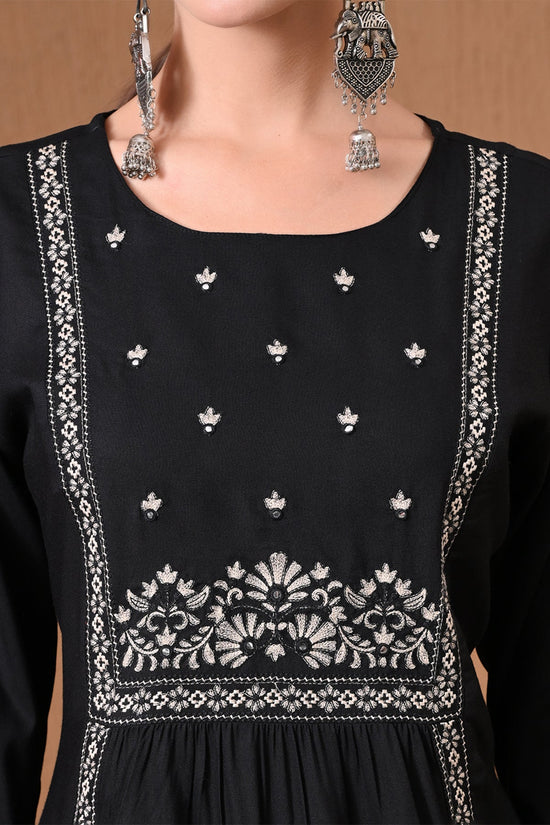 Black Embroidered A-Line Kurta 2 Pcs Set