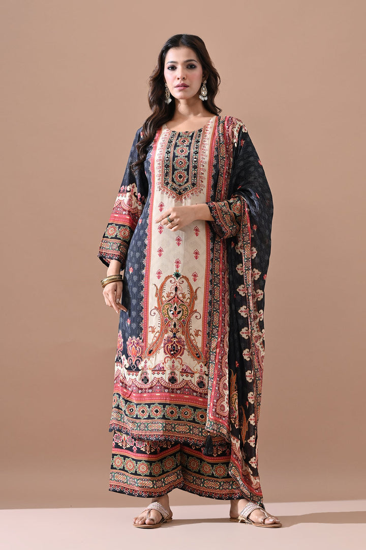 Black Stone Embellished Kurta Set