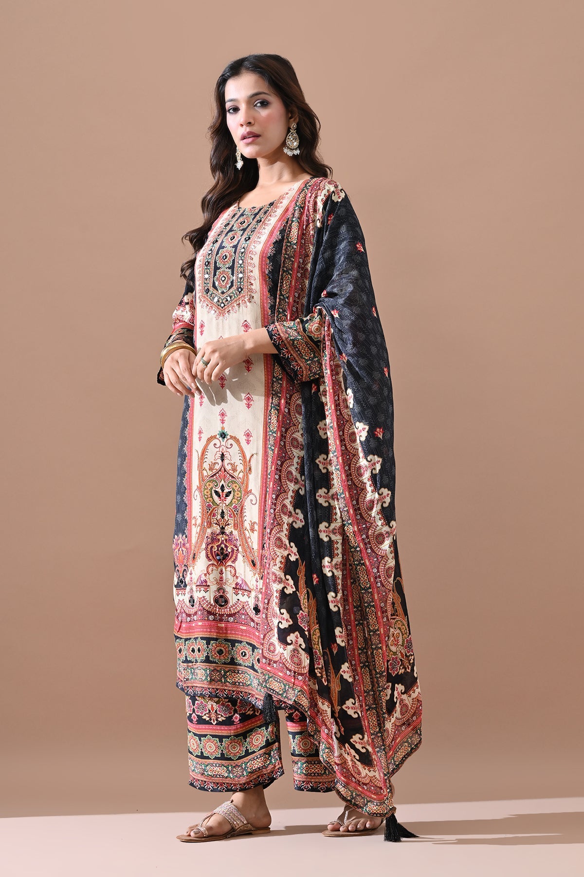 Black Stone Embellished Kurta 3 Pcs Set