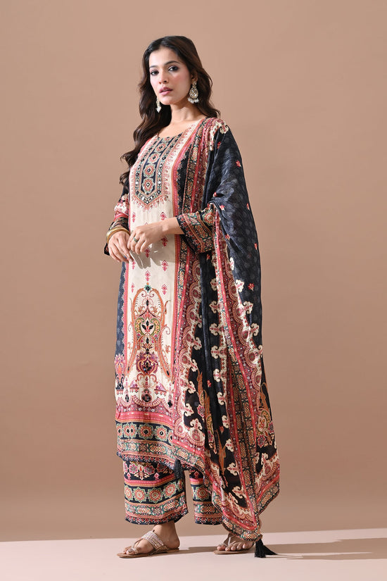 Black Stone Embellished Kurta Set (3 Piece)