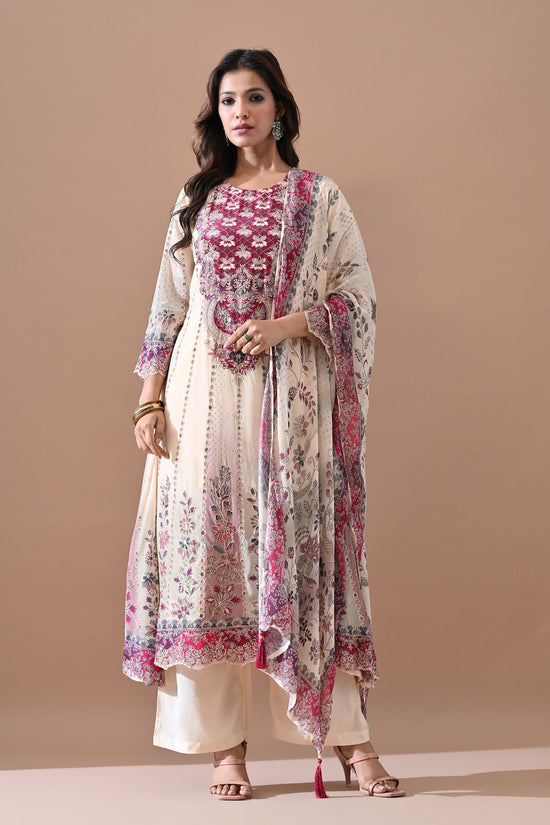 Cream A-line Kurta 3 Pcs Set