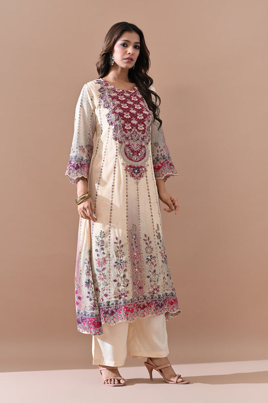 Cream A-line Kurta 3 Pcs Set