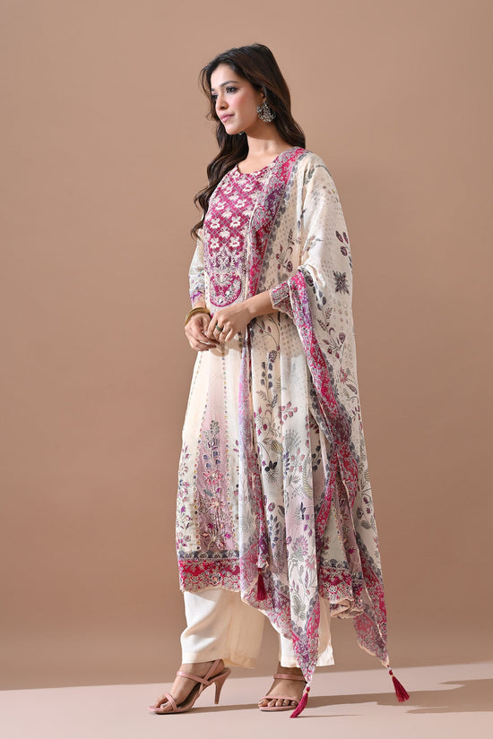 Cream A-line Kurta 3 Pcs Set