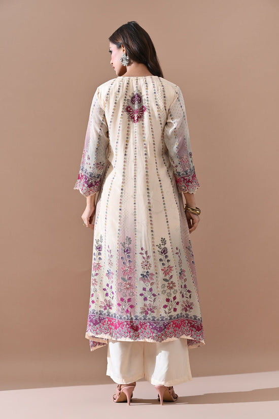 Cream A-line Kurta 3 Pcs Set