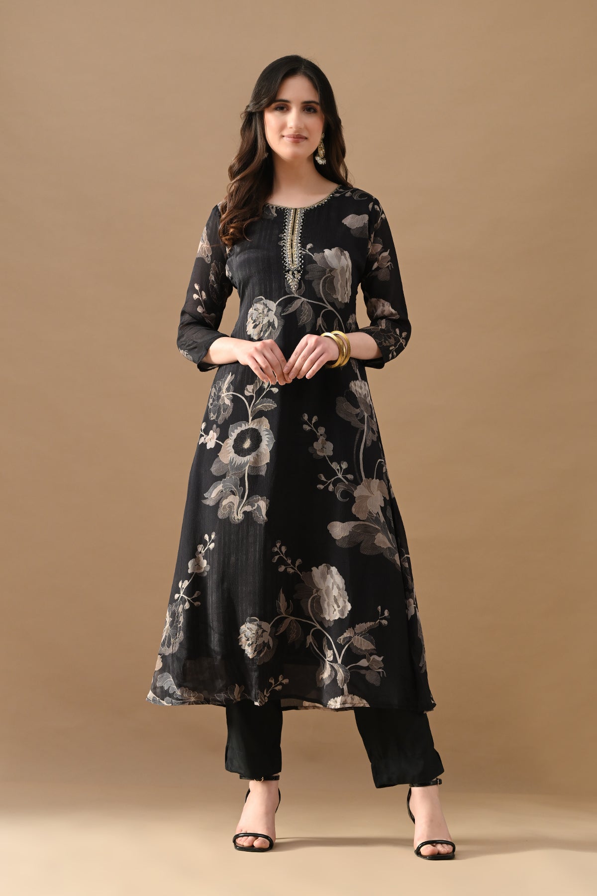 Black Printed A-Line Kurta Set (2 Piece)
