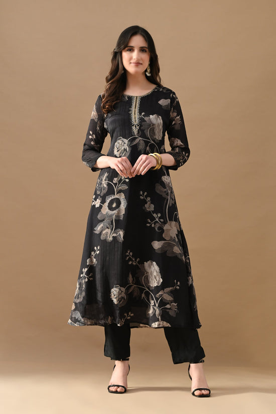 Black Printed A-Line Kurta Set (2 Piece)