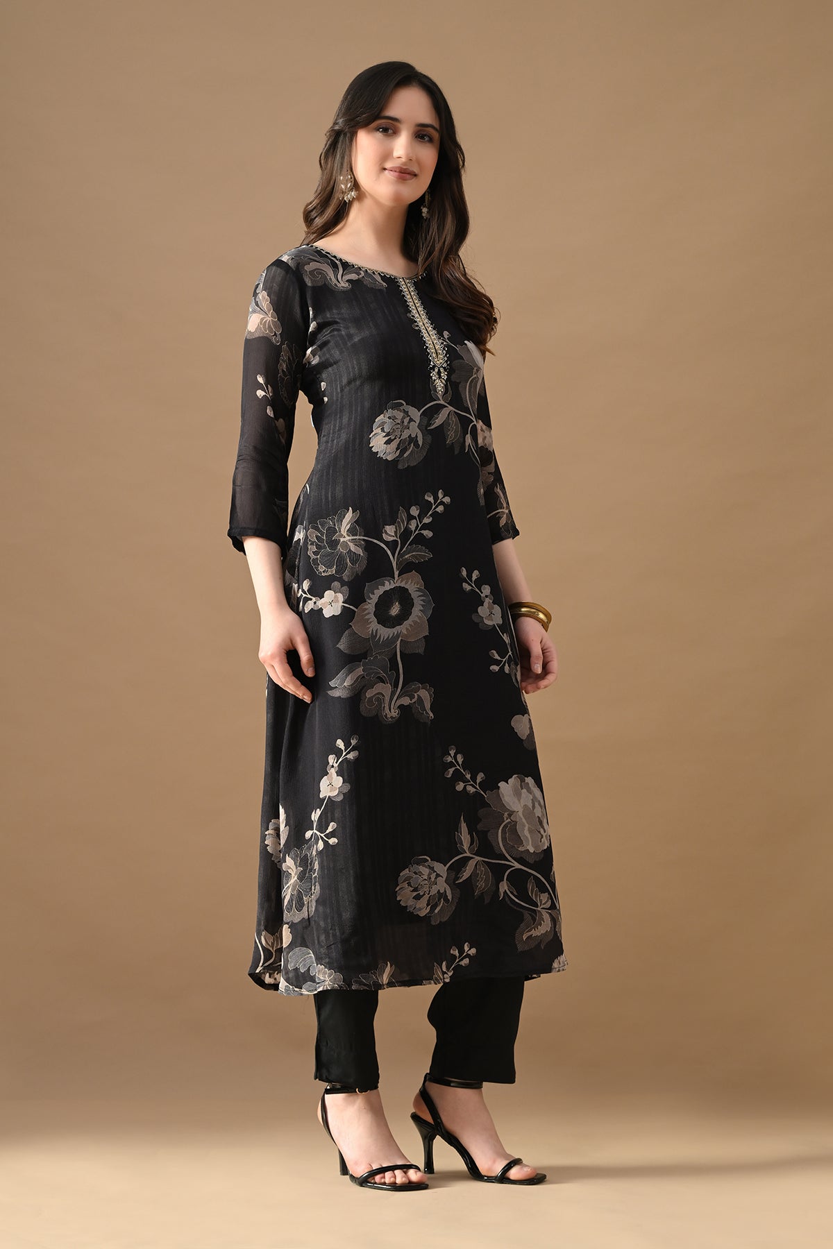 Black Printed A-Line Kurta Set (2 Piece)