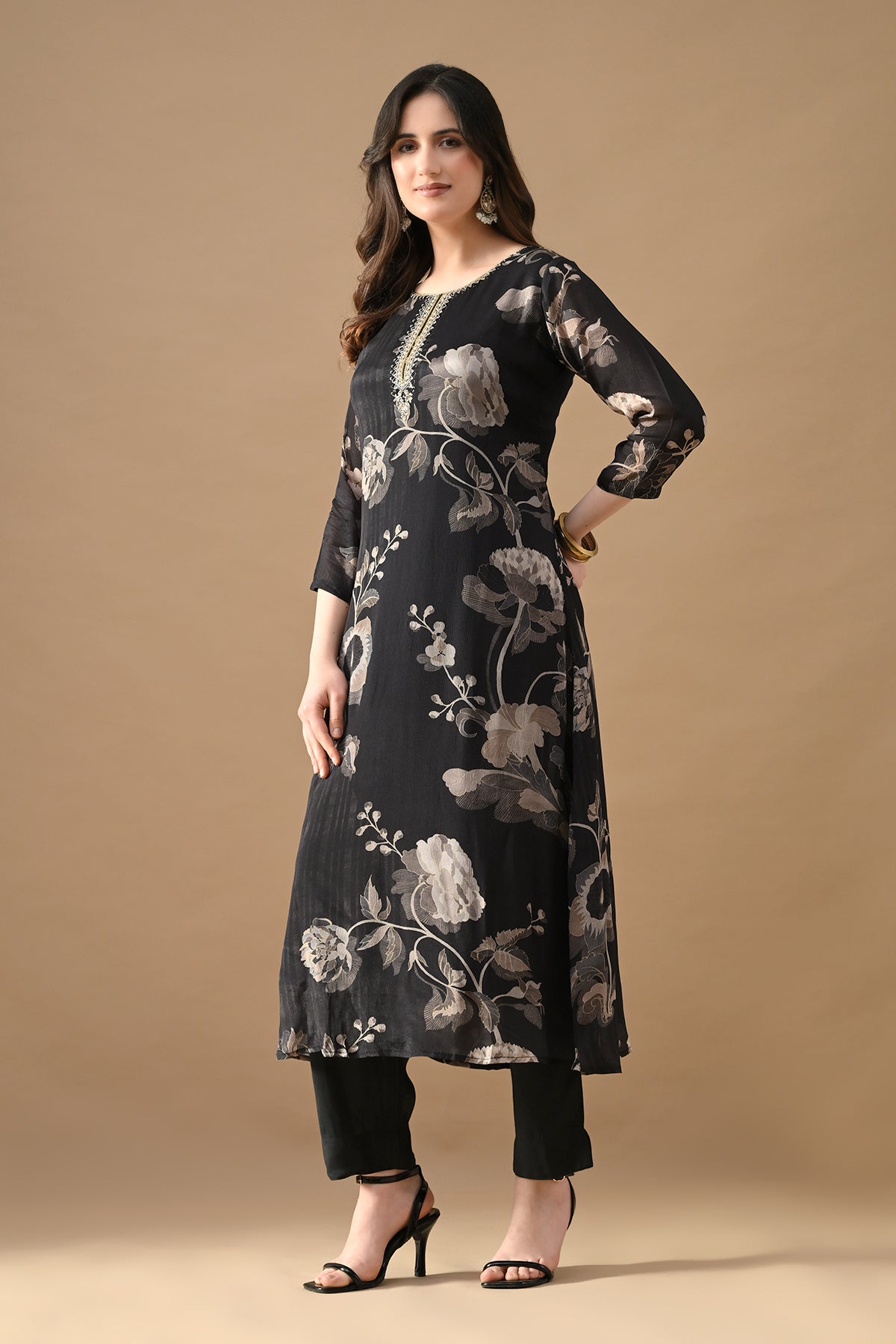 Black Printed A-Line Kurta Set (2 Piece)