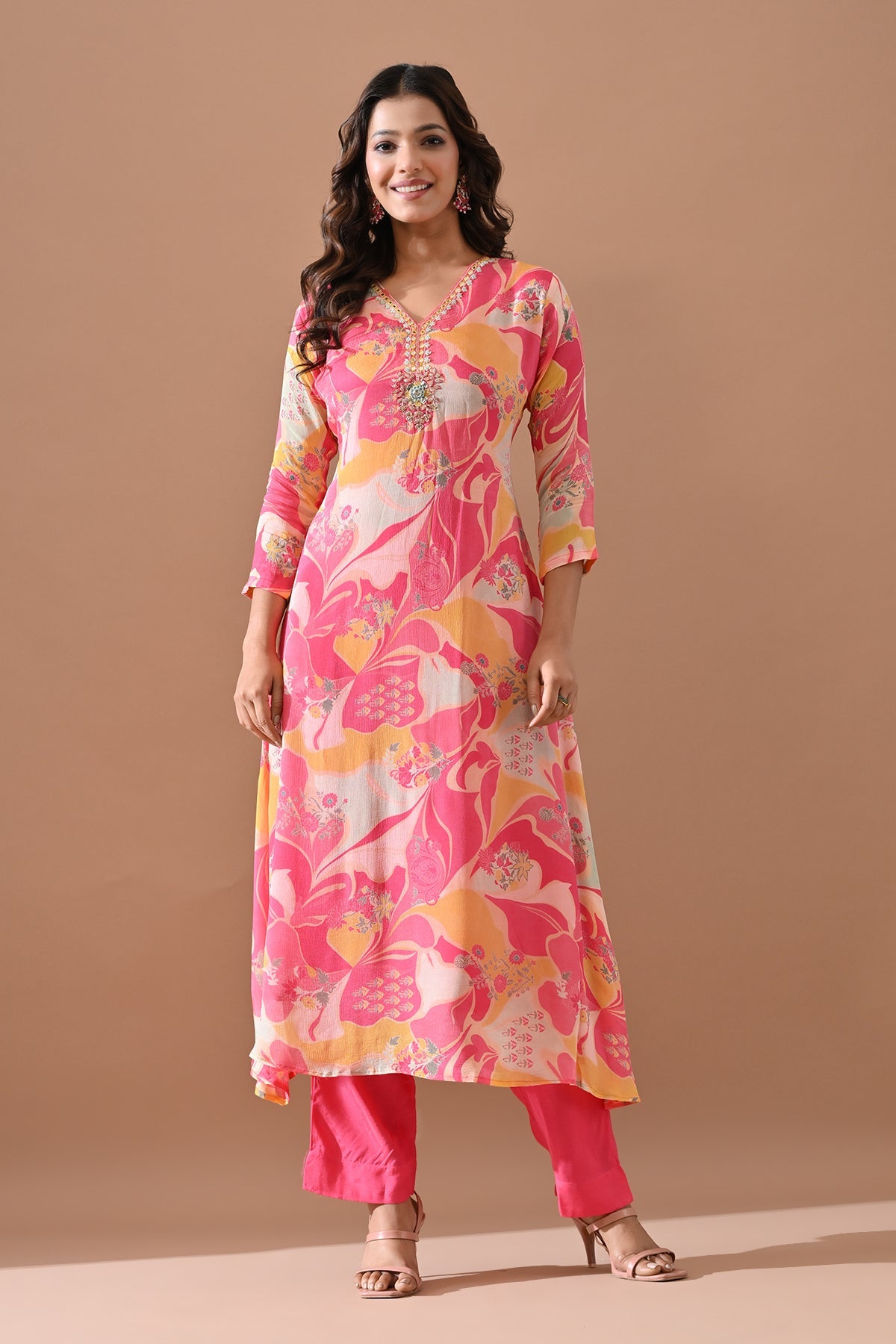 Pink Printed Kurta 2 Pcs Set