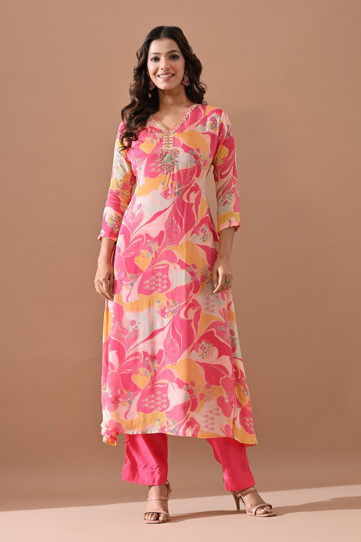 Pink Printed Kurta Set