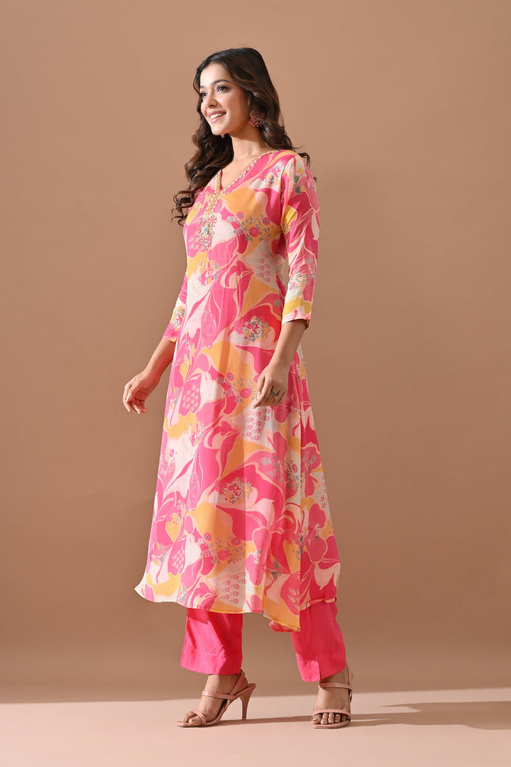 Pink Printed Kurta Set