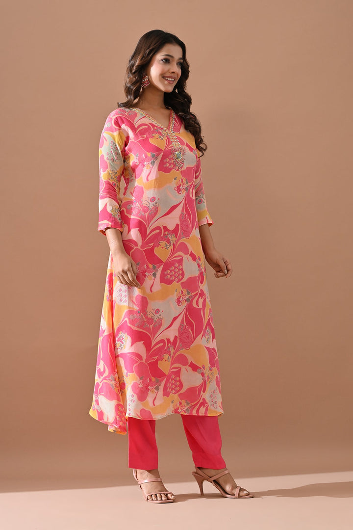 Pink Printed Kurta Set