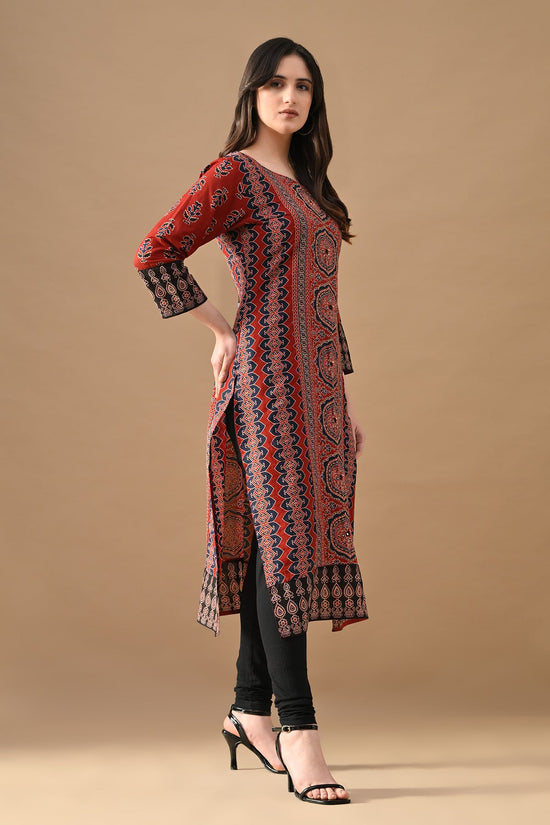 Rust Printed Straight Kurta