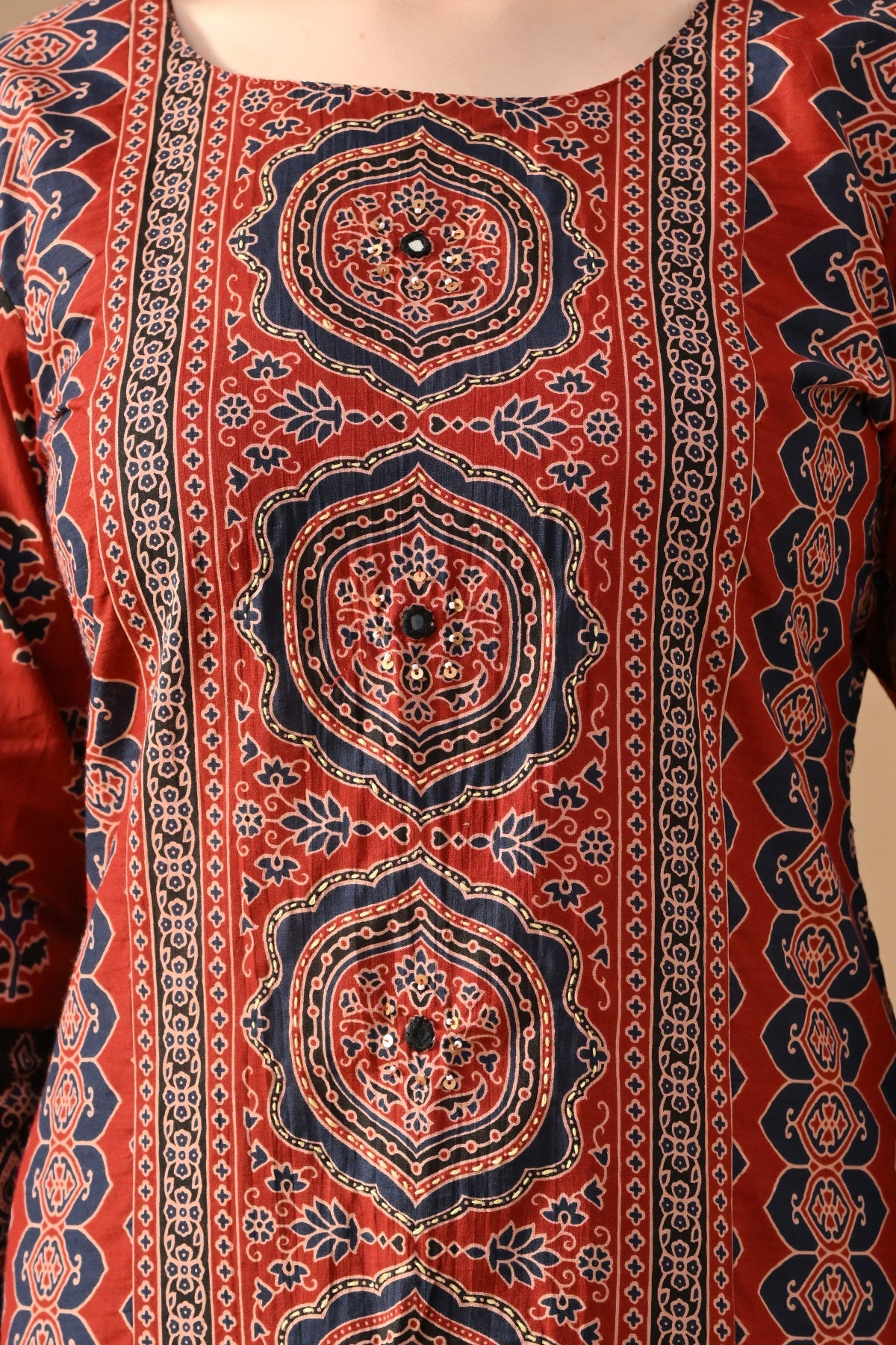 Rust Printed Straight Kurta