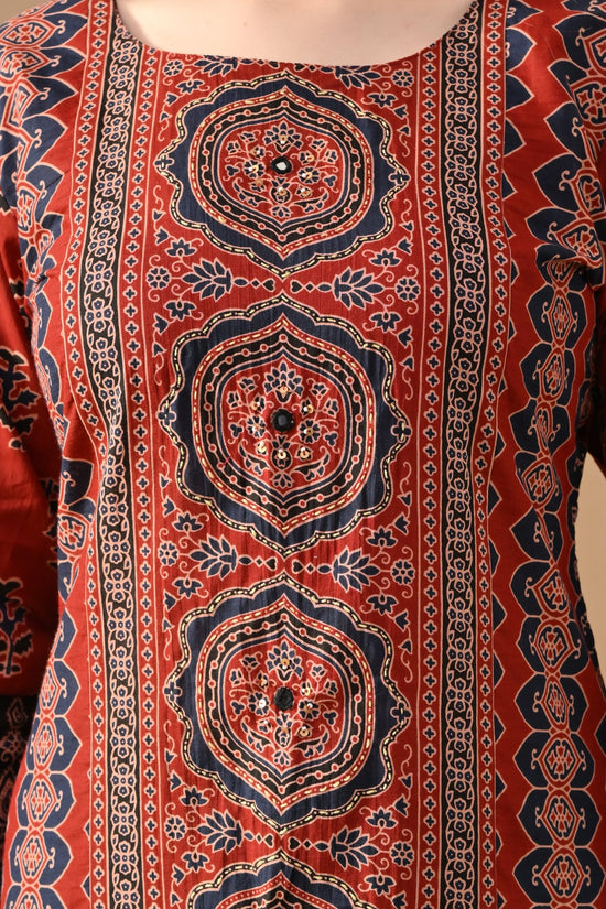 Rust Printed Straight Kurta