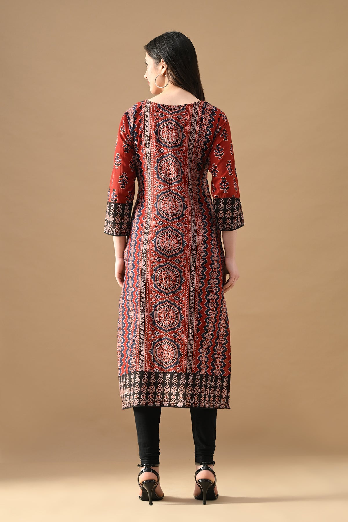 Rust Printed Straight Kurta