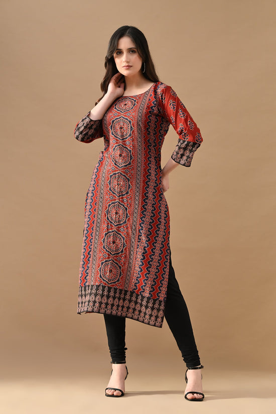 Rust Printed Straight Kurta