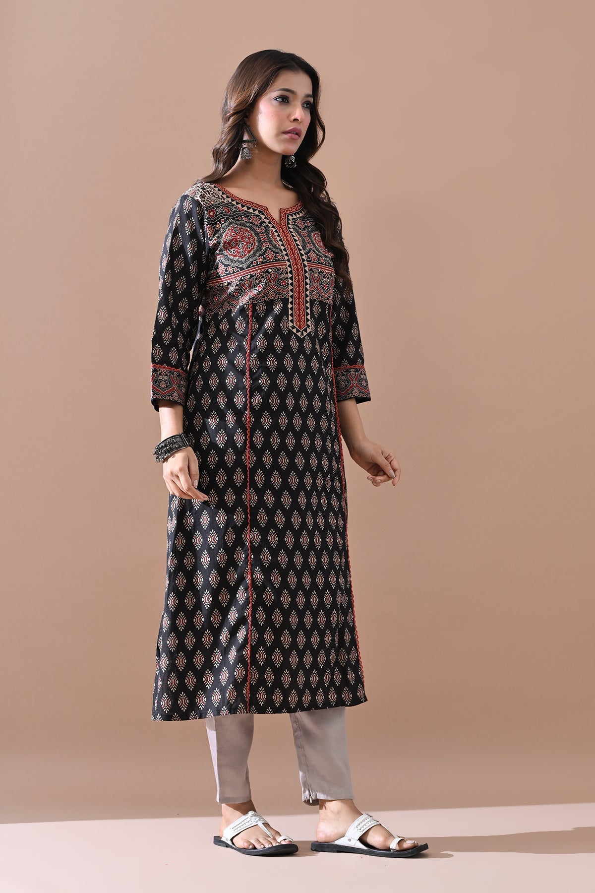 Brown Printed Kurta
