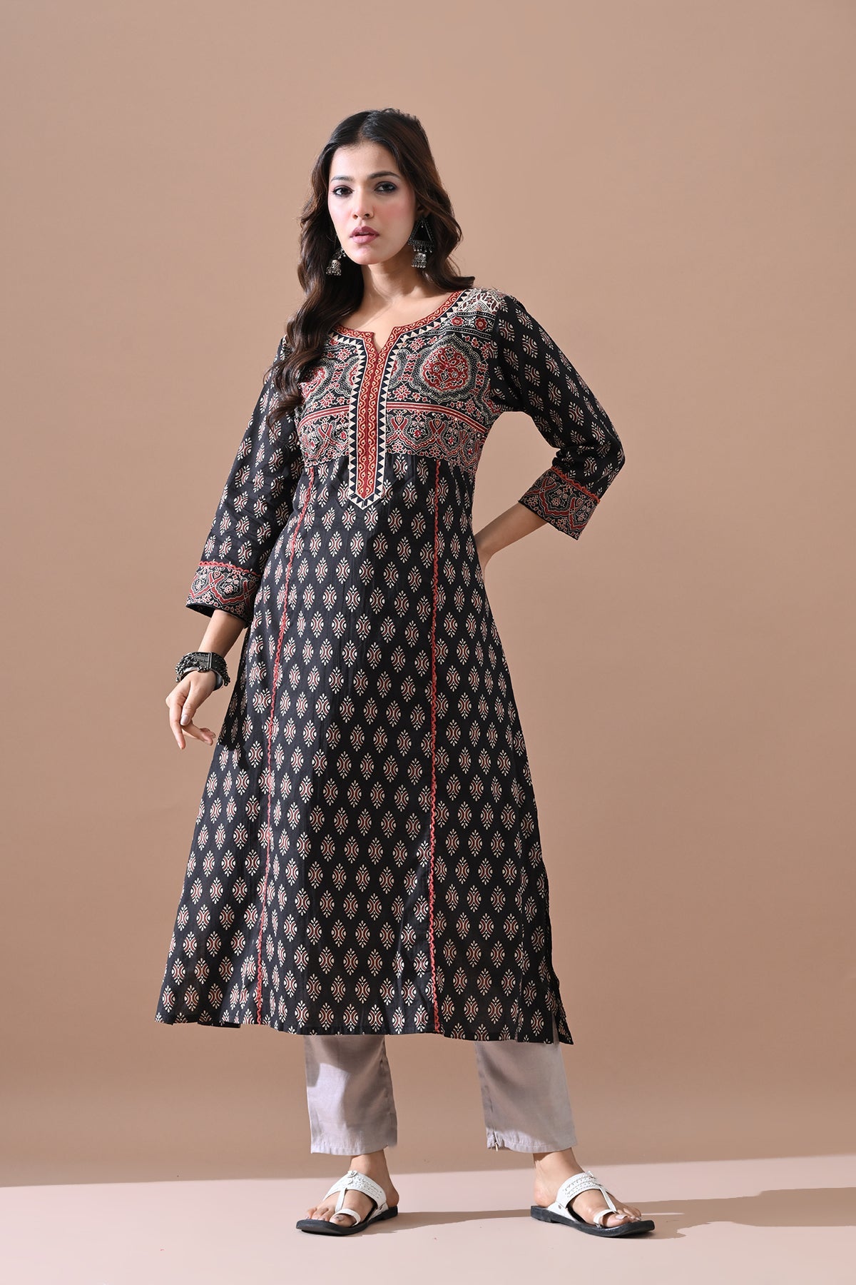Brown Printed Kurta