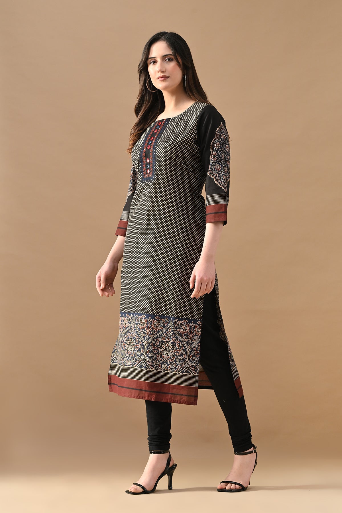 Black Printed Ethnic Motifs Kurta