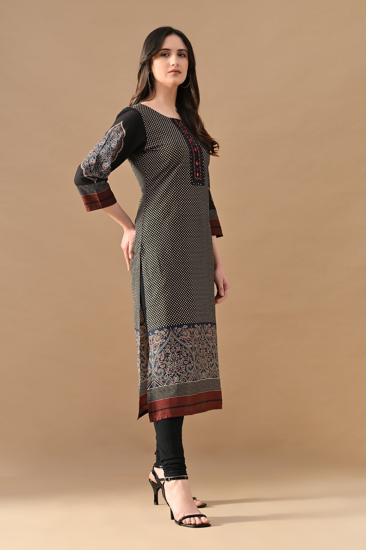 Black Printed Ethnic Motifs Kurta