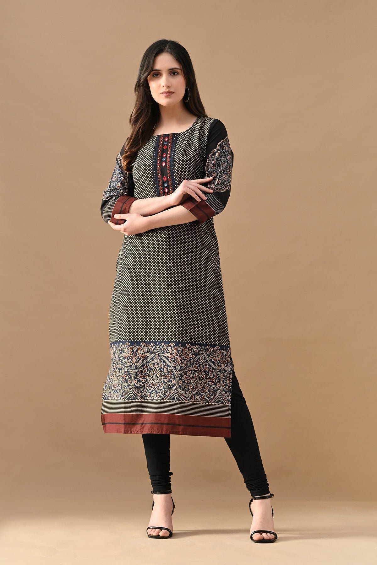 Black Printed Ethnic Motifs Kurta