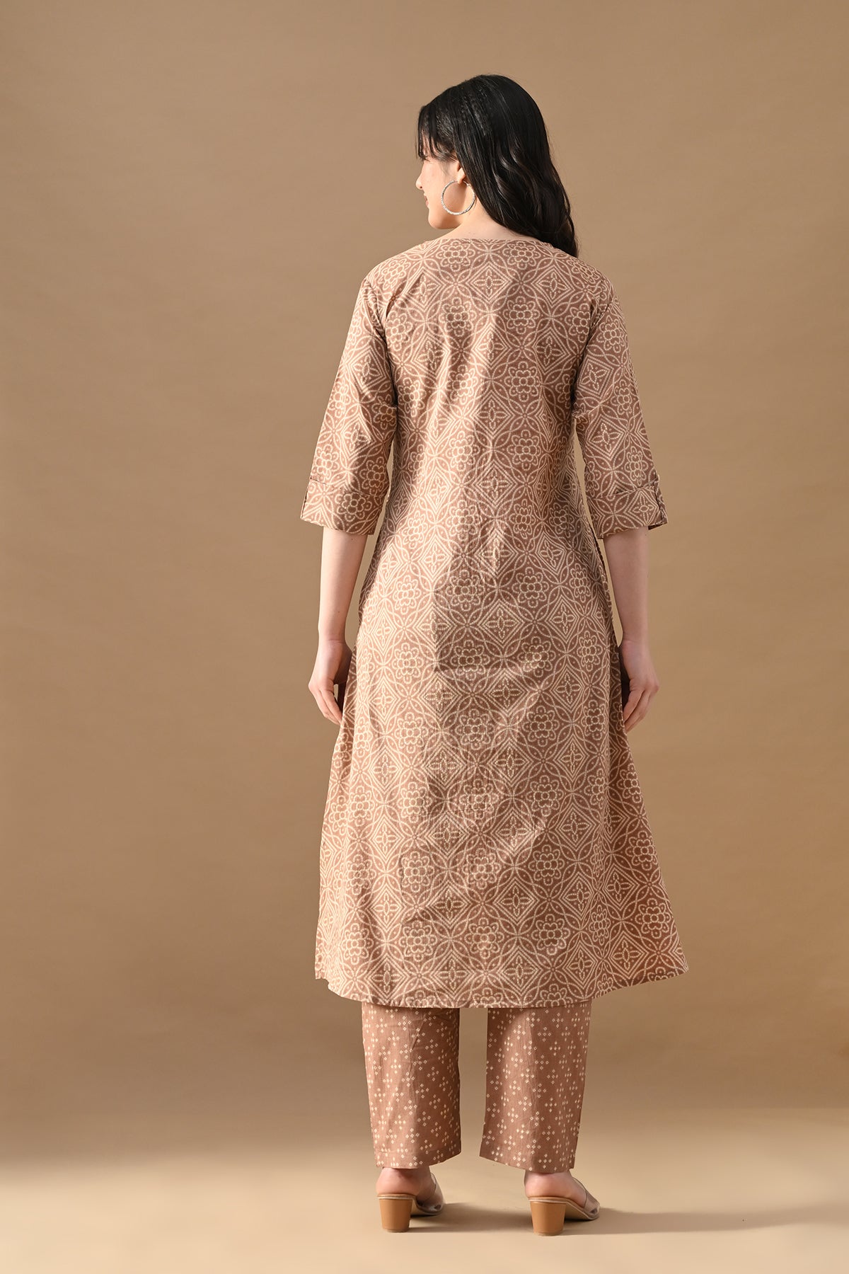 Brown Printed A-line Kurta Set (2 Piece)