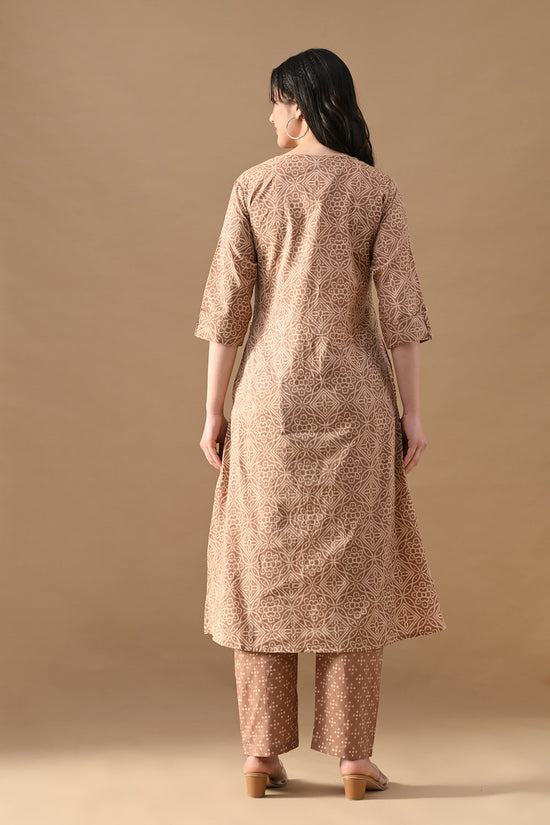Brown Printed A-line Kurta Set (2 Piece)