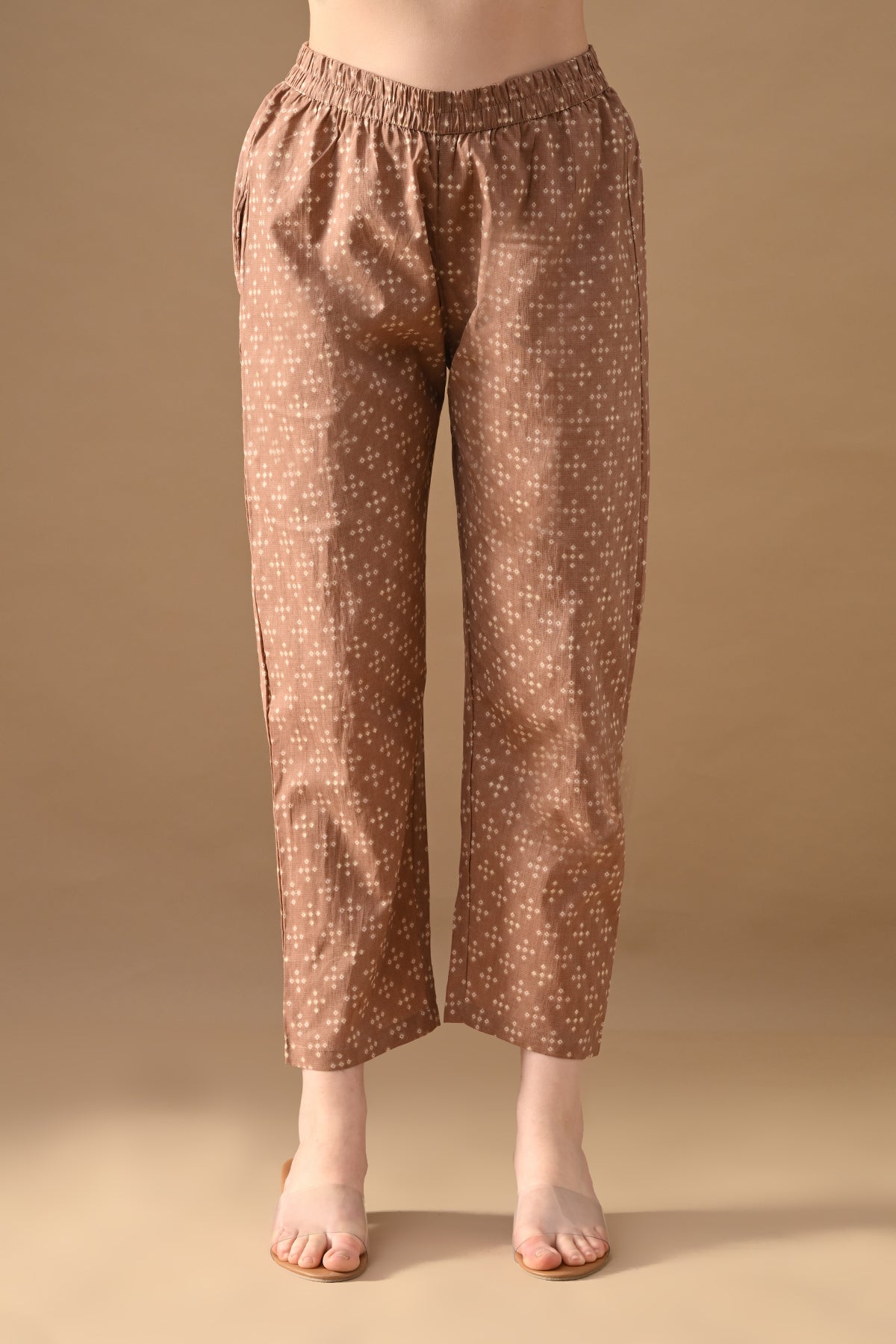 Brown Printed A-line Kurta Set (2 Piece)