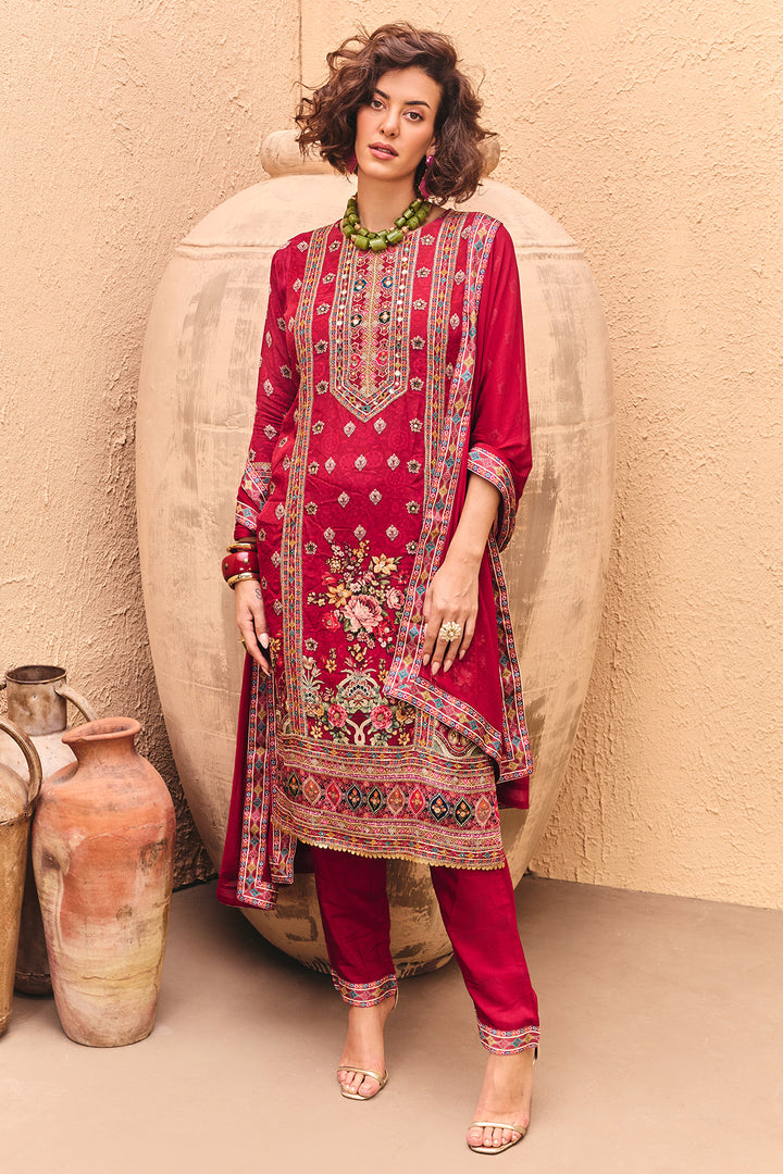 Pink Floral Printed Kurta Set (3 Piece)