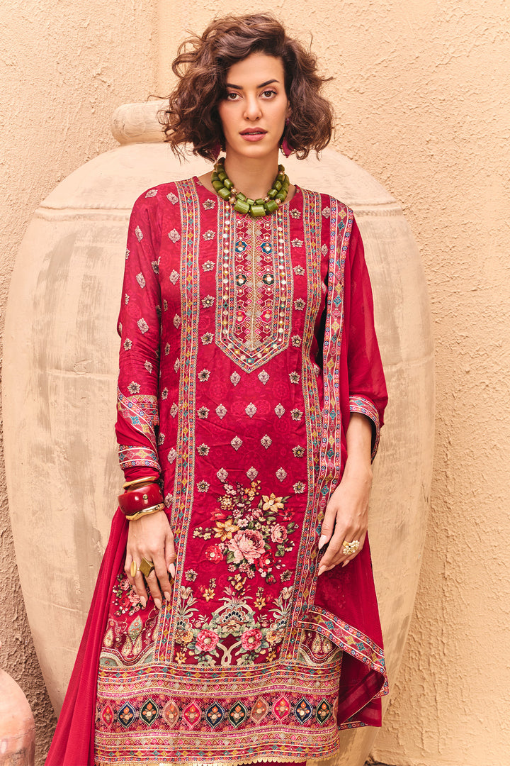Pink Floral Printed Kurta Set (3 Piece)
