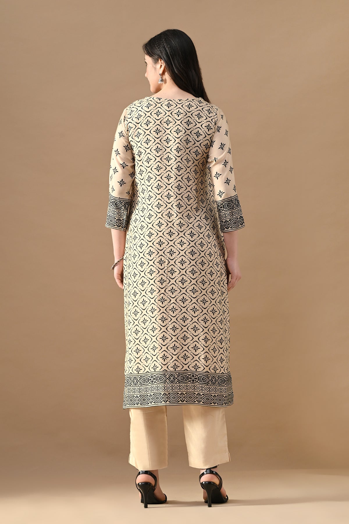 Beige Stone Embellished Kurta Set